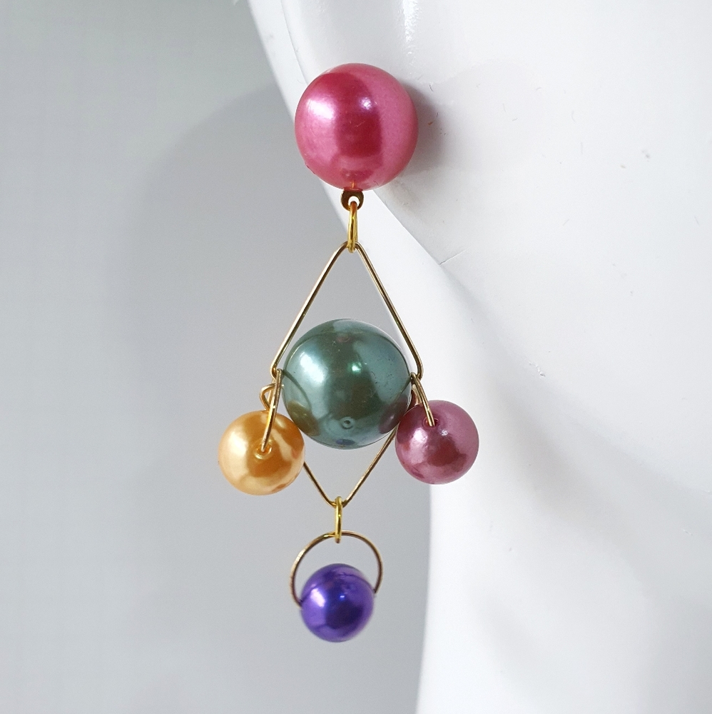 Vintage 80's Drop Faux Pearls Dangle Earings